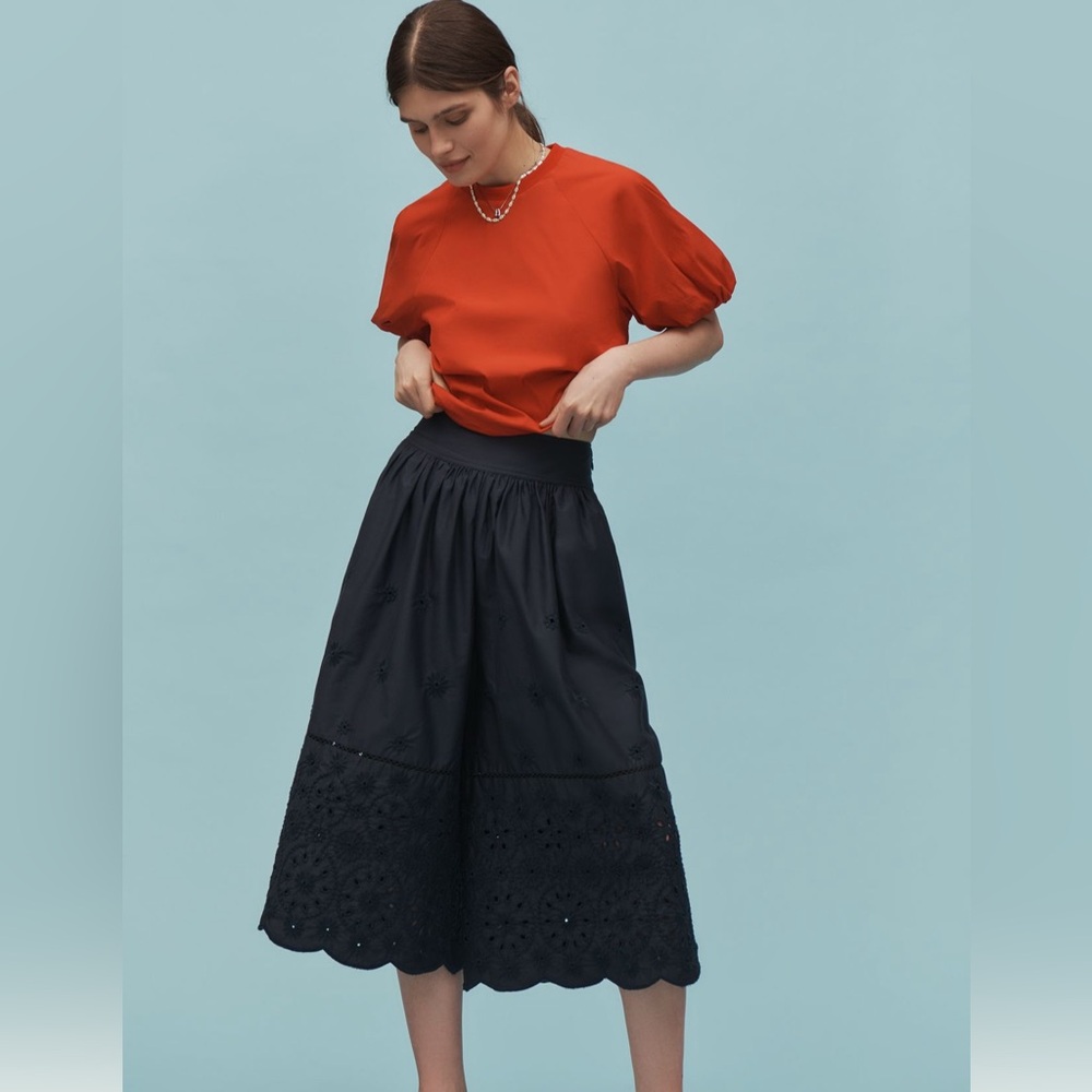NWT - Maeve Midnight Navy Embroidered Skirty Culottes Size: M